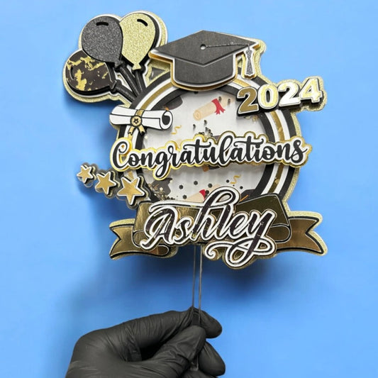 3D Graduation Cake Topper Shaker with LED Lights